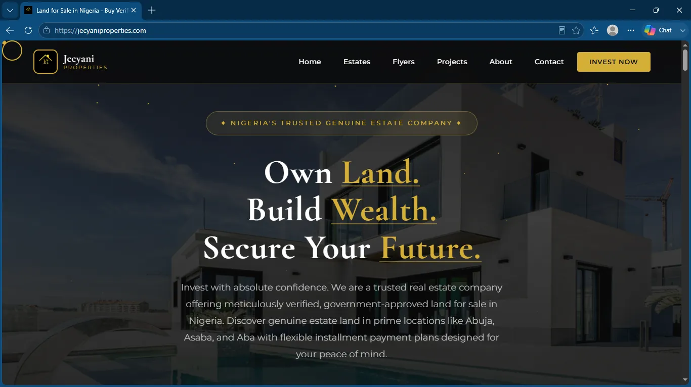 Jecyani Properties website screenshot